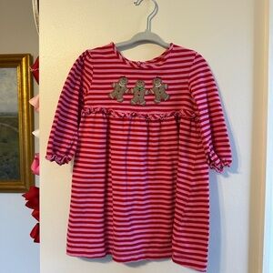 Striped Red and Pink Dress with Gingerbread Appliqué